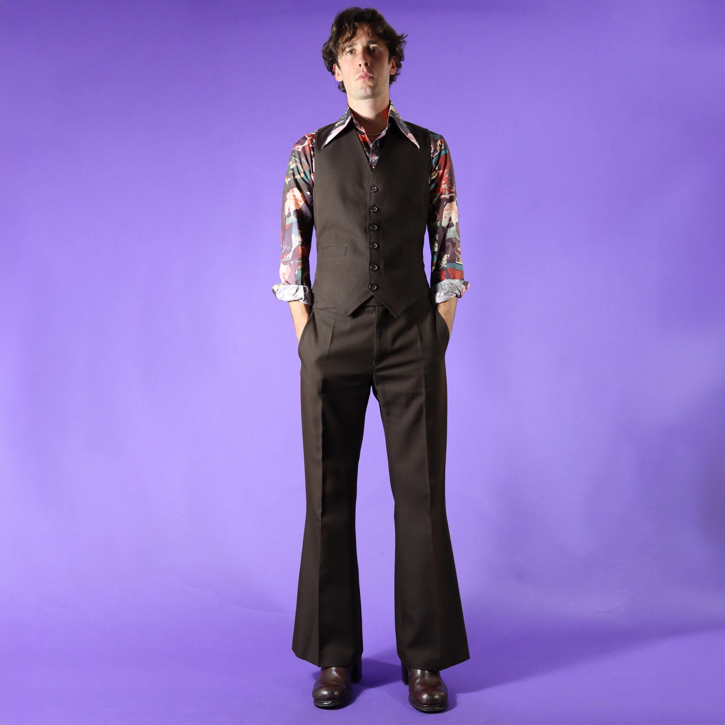 Vintage 1970s Brown 3 Piece Trouser Suit