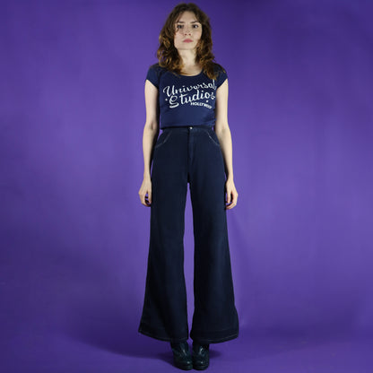 Vintage 1970s Navy Blue Moto jacket Trouser Suit