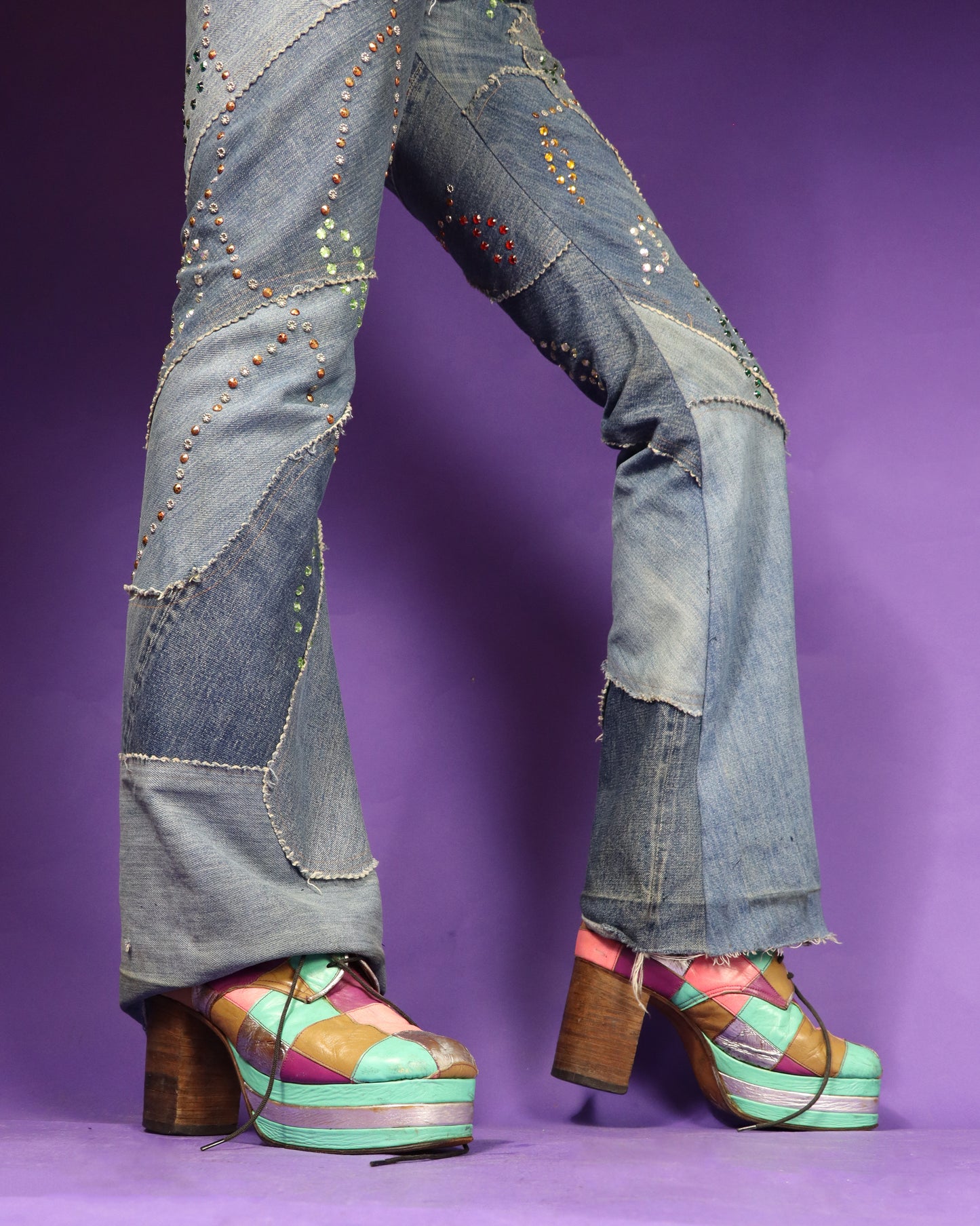 RARE Vintage 1970s Patchwork Platform Shoes Stacks