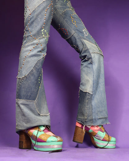 RARE Vintage 1970s Patchwork Platform Shoes Stacks