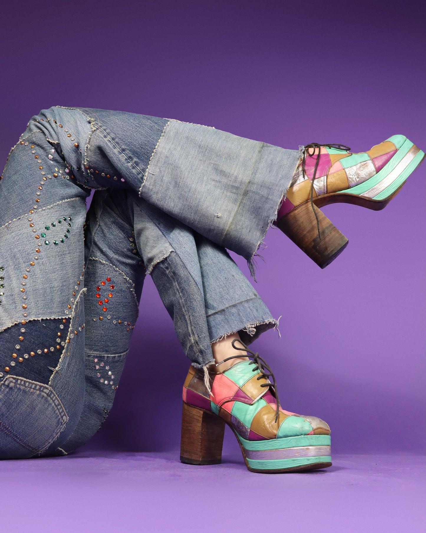 RARE Vintage 1970s Patchwork Platform Shoes Stacks