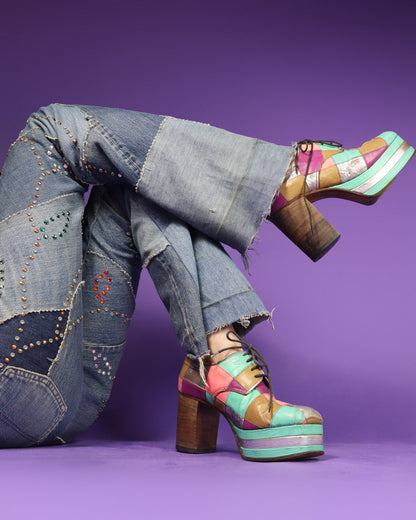 RARE Vintage 1970s Patchwork Platform Shoes Stacks