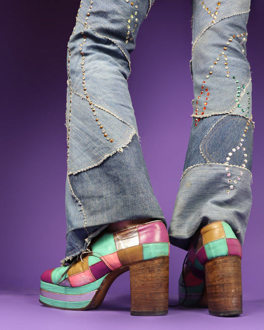 RARE Vintage 1970s Patchwork Platform Shoes Stacks