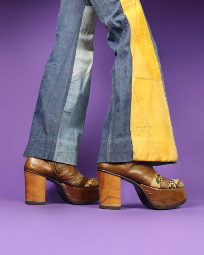 Vintage 1970s Snakeskin Trim Platform Boots