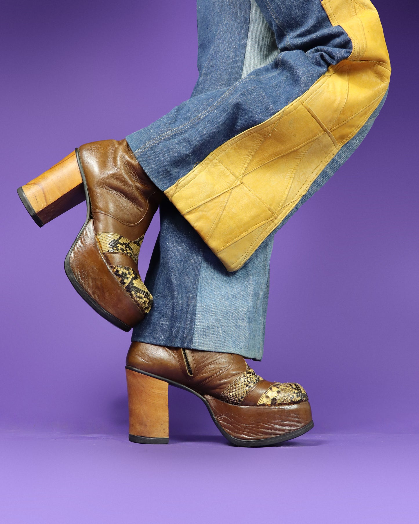 Vintage 1970s Snakeskin Trim Platform Boots