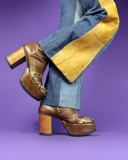 Vintage 1970s Snakeskin Trim Platform Boots