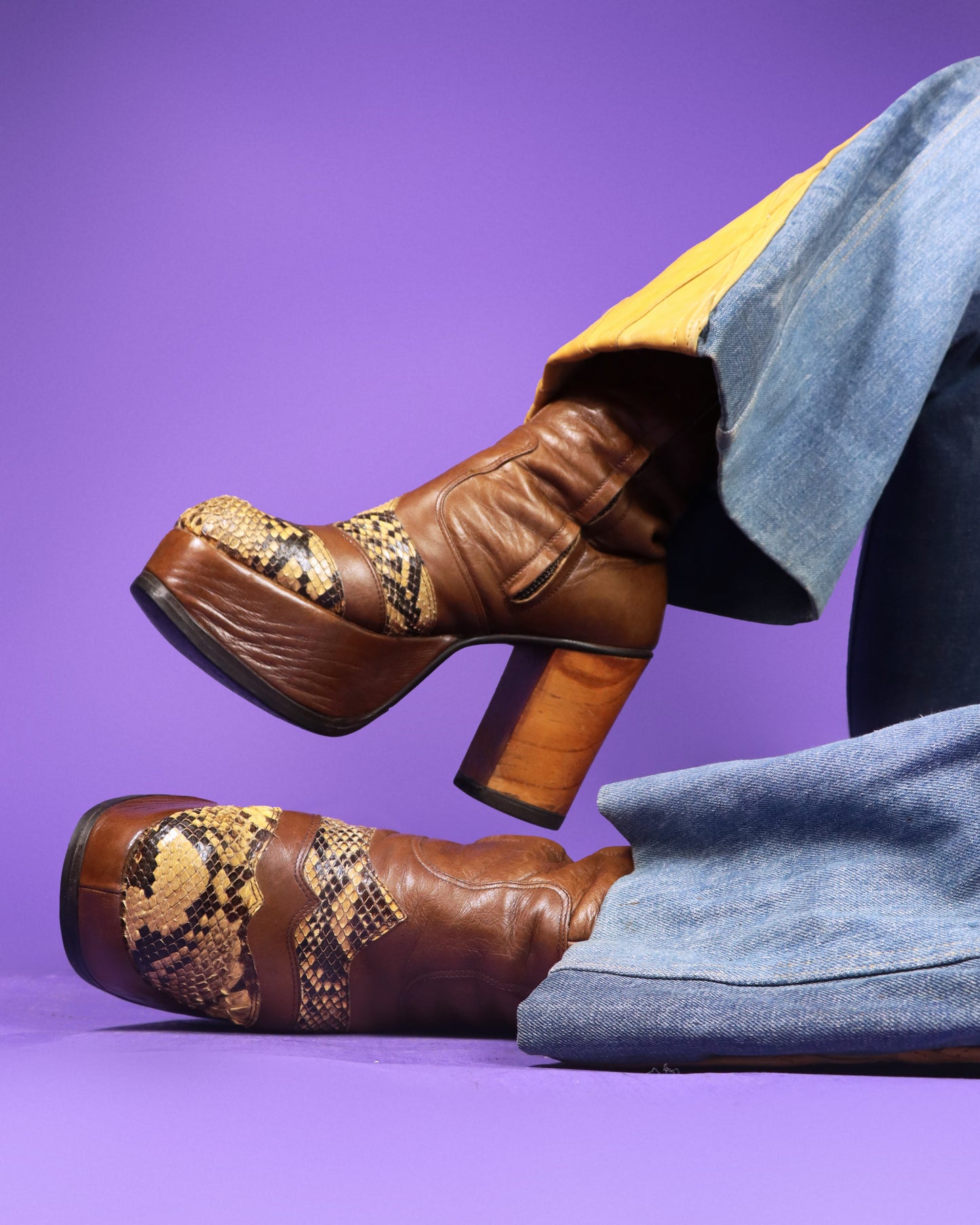 Vintage 1970s Snakeskin Trim Platform Boots