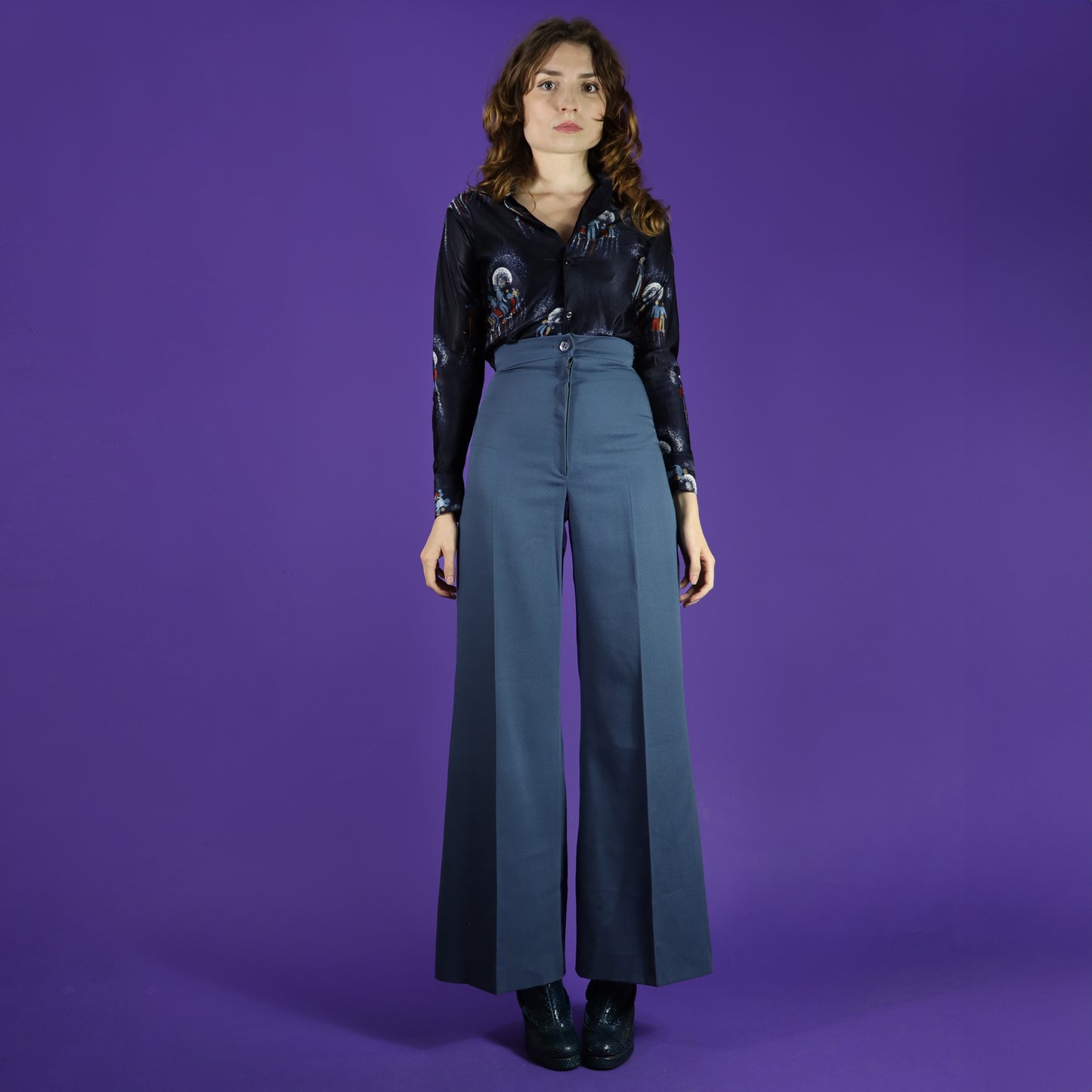 Vintage 1970s Slate Blue Tailored Trouser Suit