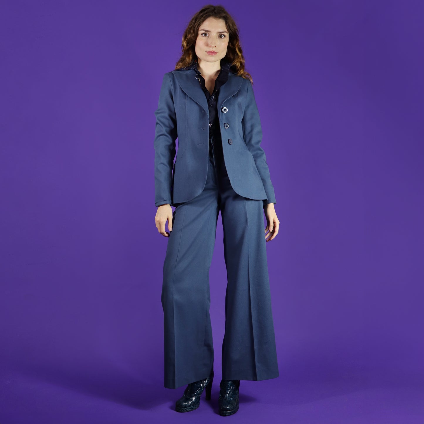 Vintage 1970s Slate Blue Tailored Trouser Suit