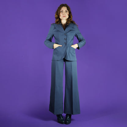 Vintage 1970s Slate Blue Tailored Trouser Suit