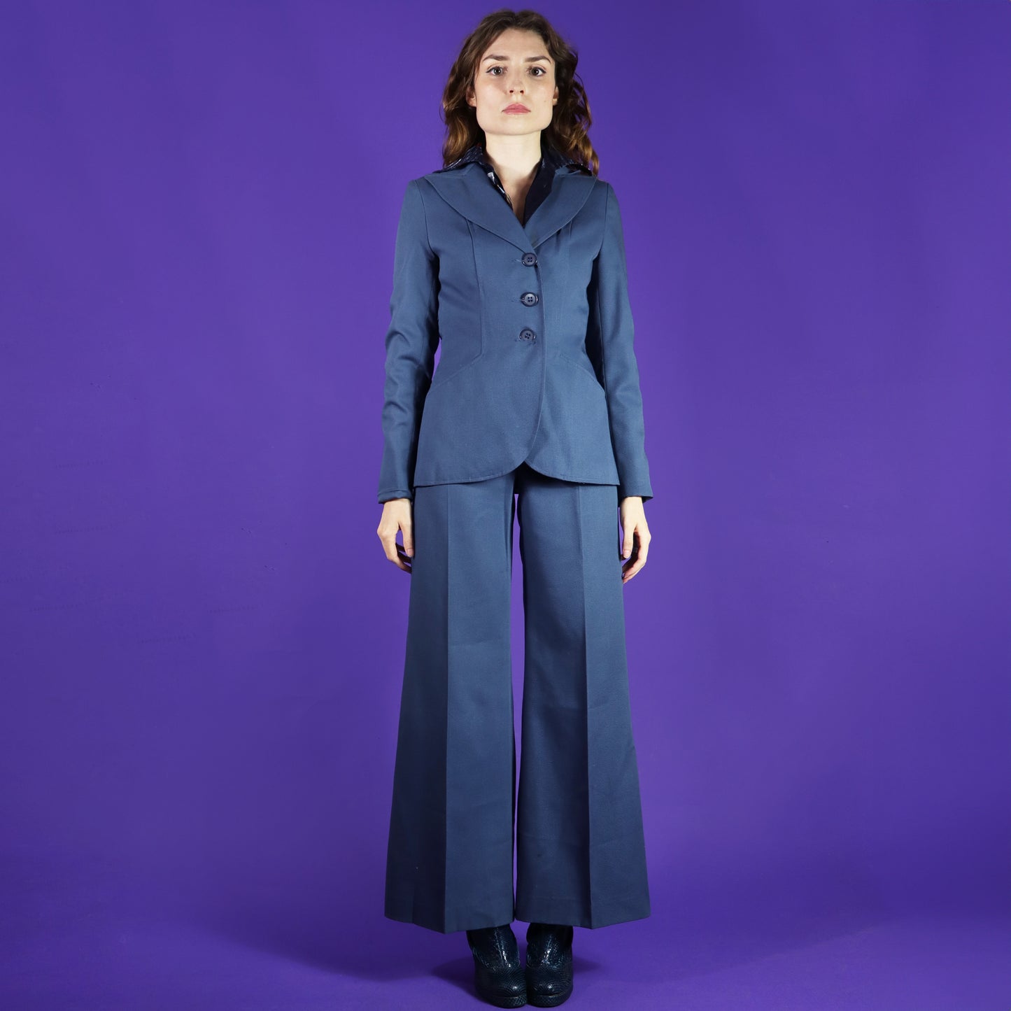 Vintage 1970s Slate Blue Tailored Trouser Suit