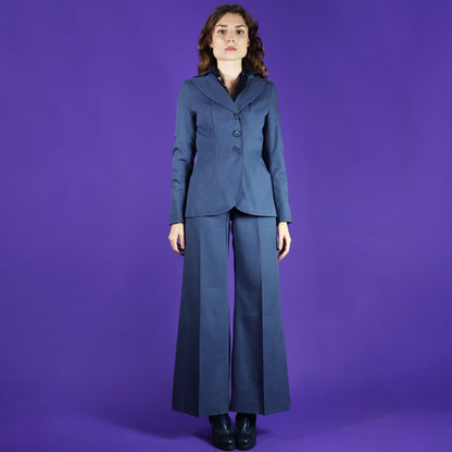 Vintage 1970s Slate Blue Tailored Trouser Suit