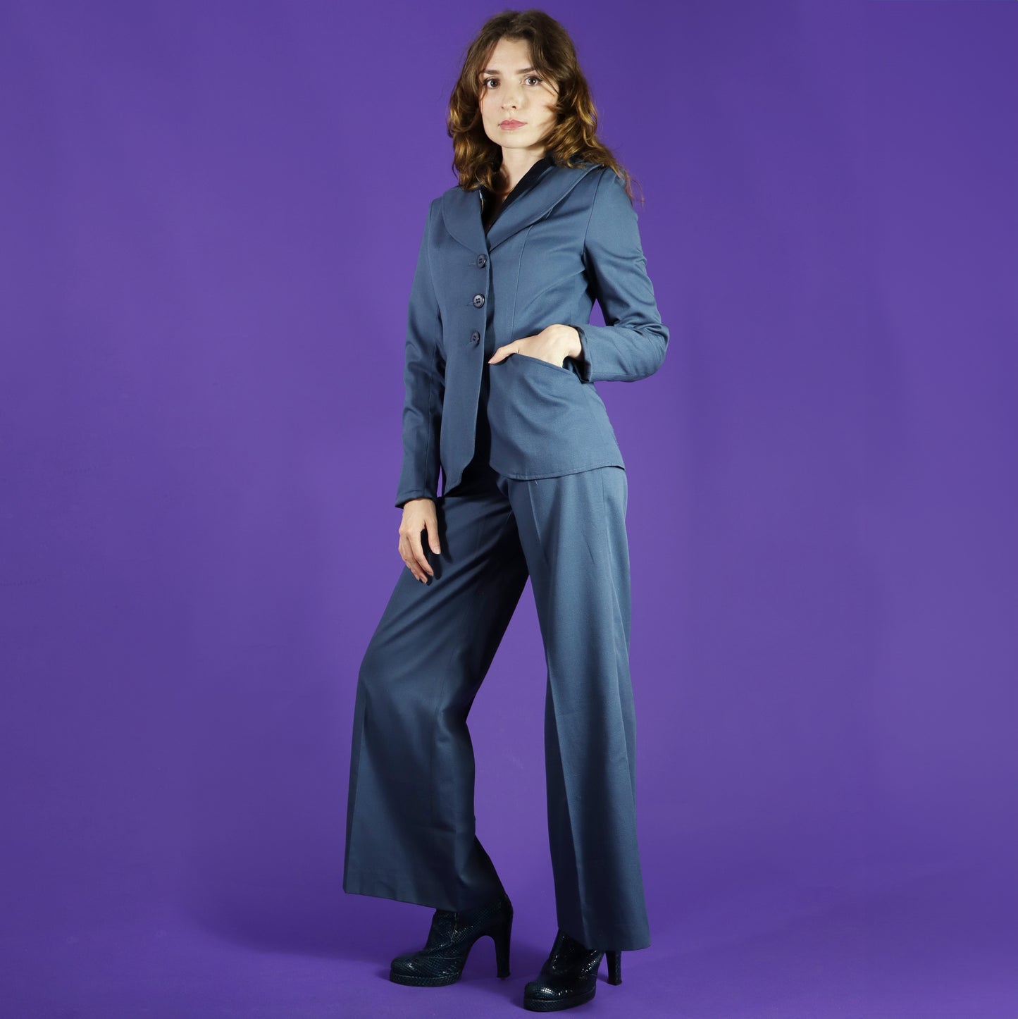 Vintage 1970s Slate Blue Tailored Trouser Suit