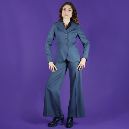 Vintage 1970s Slate Blue Tailored Trouser Suit