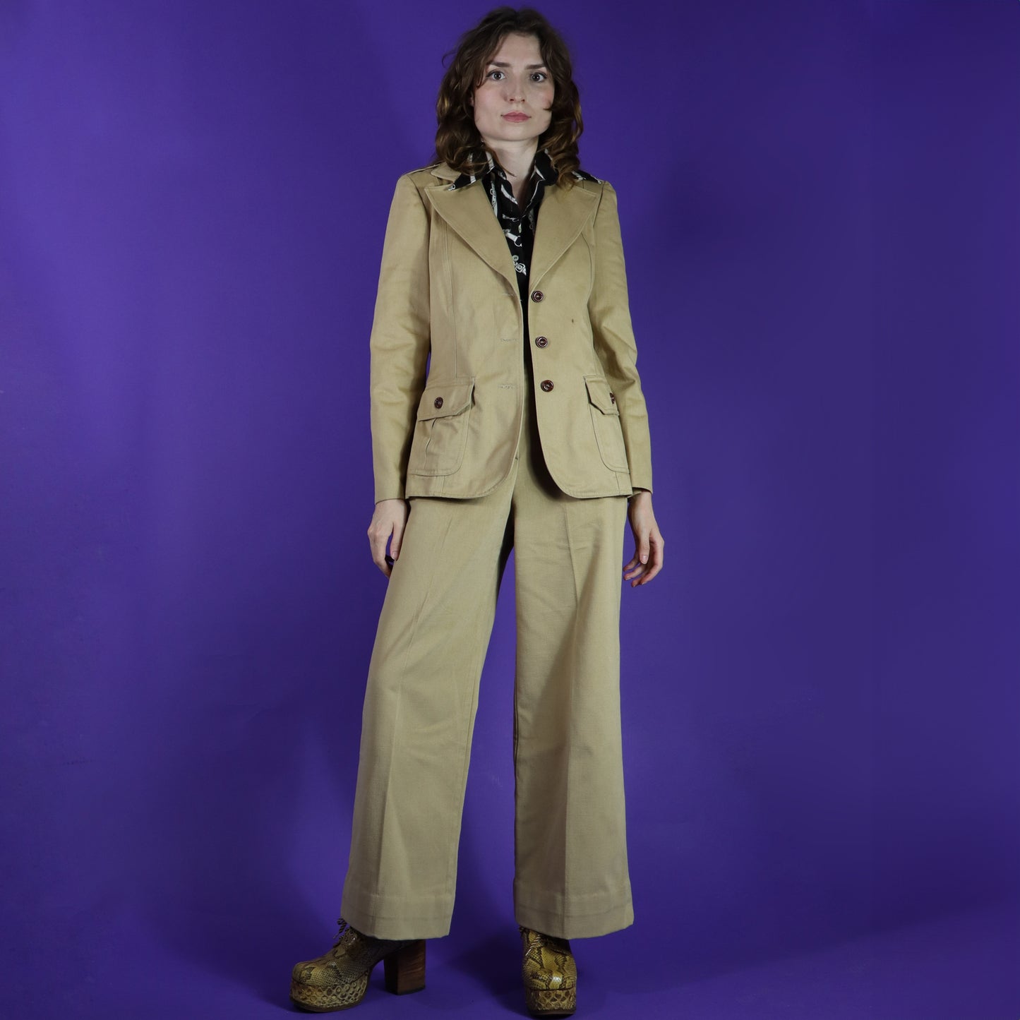 RESERVE: Vintage 1970s Camel Safari style Trouser Suit