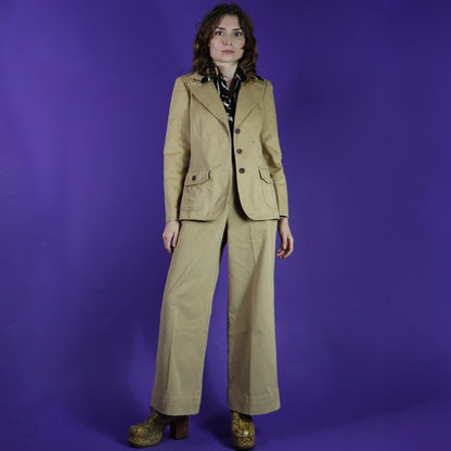 RESERVE: Vintage 1970s Camel Safari style Trouser Suit