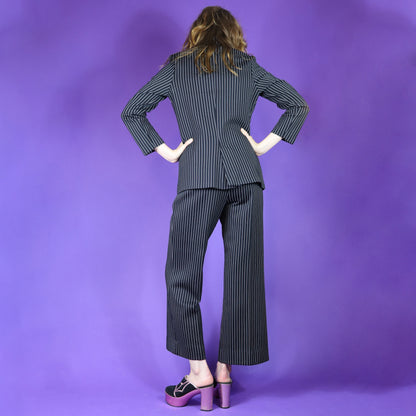 Vintage 1970s Black Pinstripe 3 Piece Pant Suit