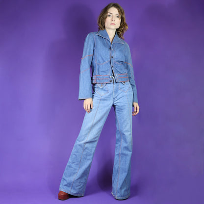 Vintage 1970s Faded Glory Appliqué Denim Suit