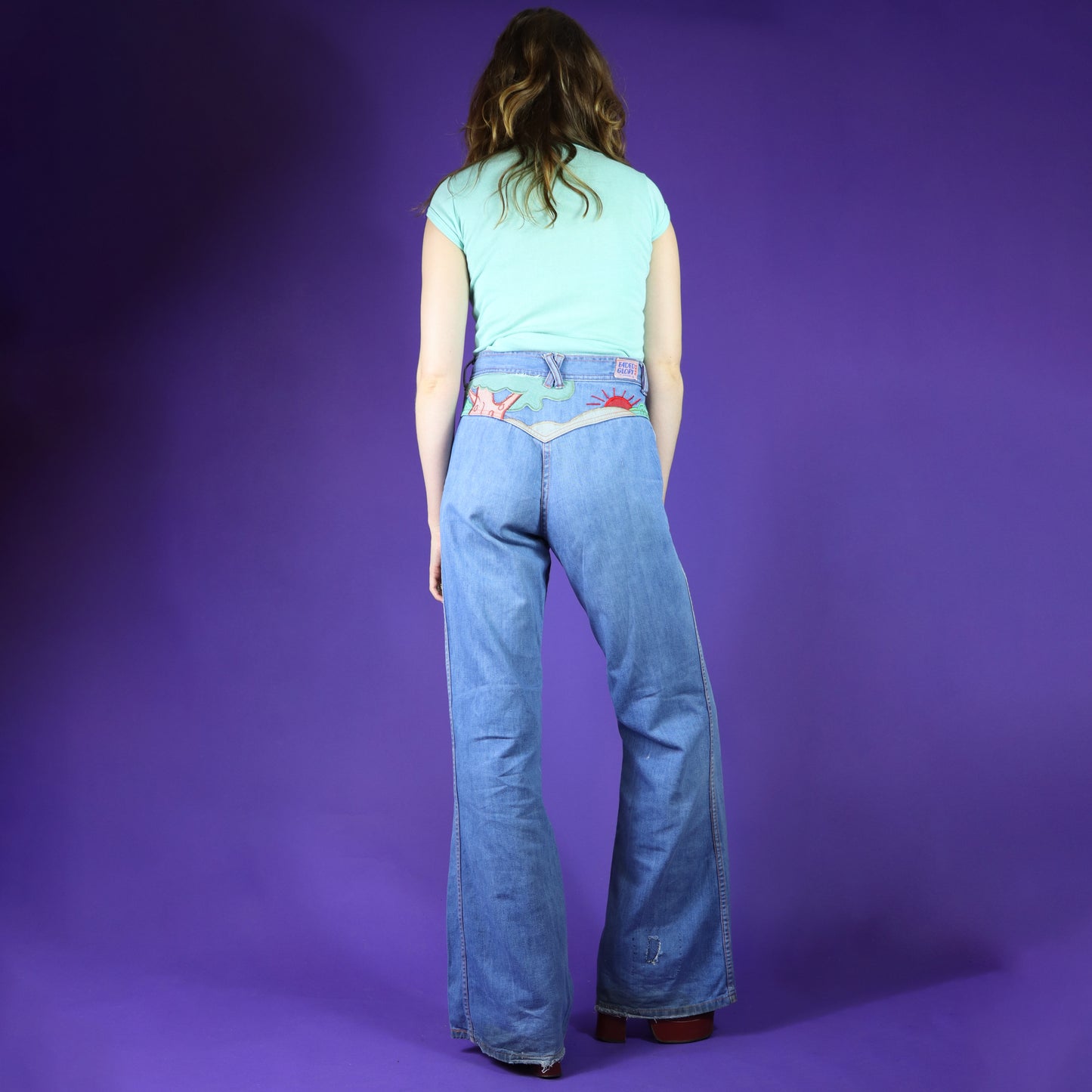 Vintage 1970s Faded Glory Appliqué Denim Suit