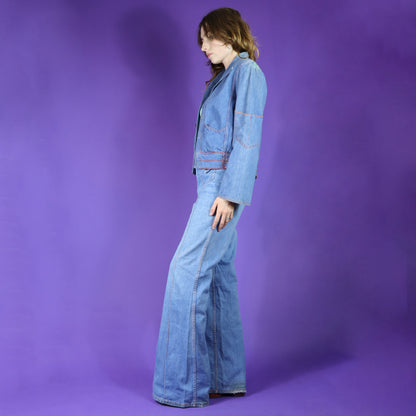 Vintage 1970s Faded Glory Appliqué Denim Suit