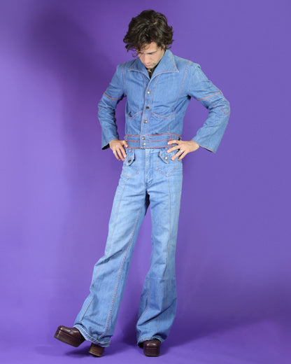 Vintage 1970s Faded Glory Appliqué Denim Suit