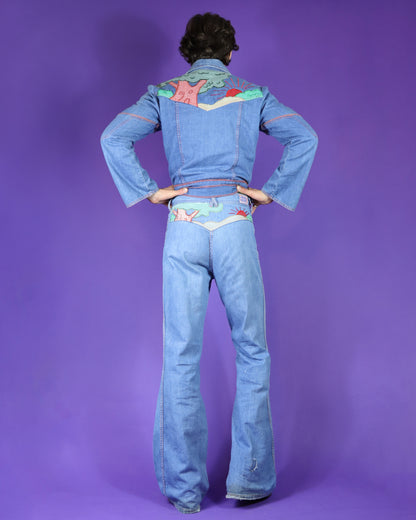 Vintage 1970s Faded Glory Appliqué Denim Suit