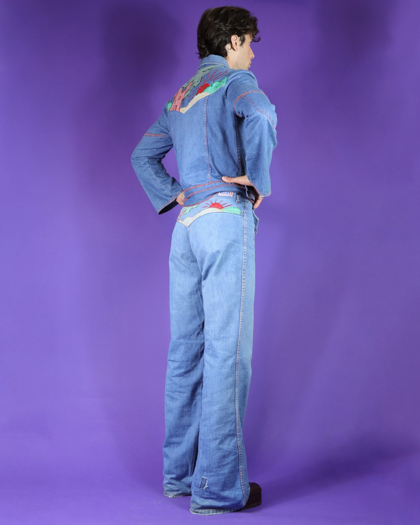 Vintage 1970s Faded Glory Appliqué Denim Suit