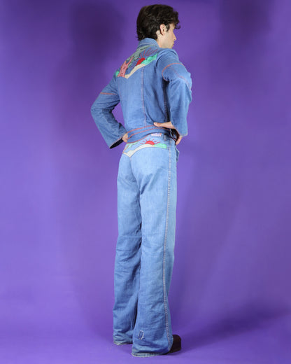 Vintage 1970s Faded Glory Appliqué Denim Suit