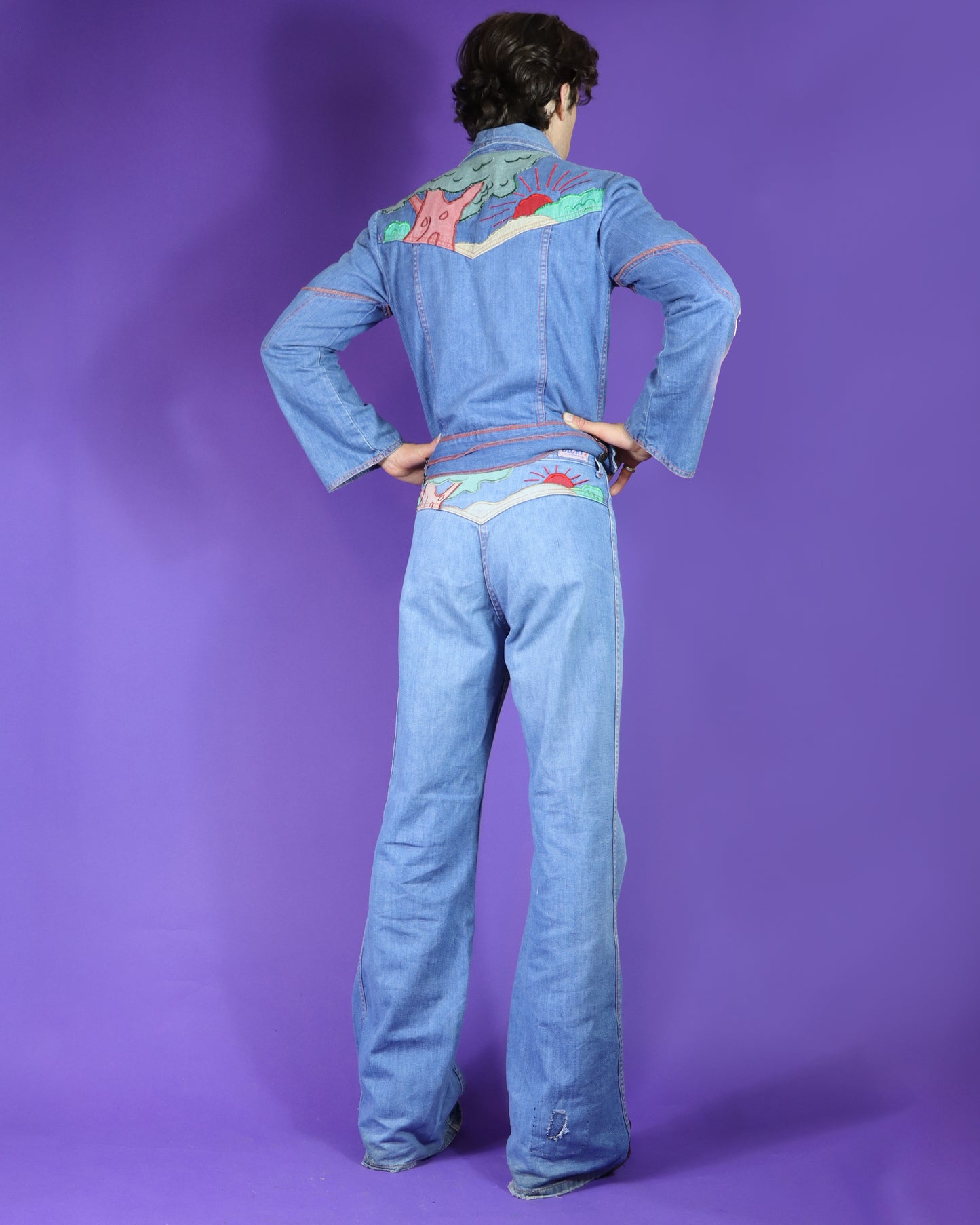 Vintage 1970s Faded Glory Appliqué Denim Suit