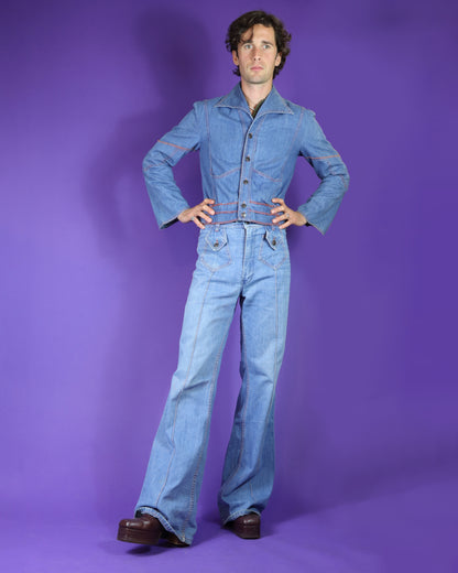 Vintage 1970s Faded Glory Appliqué Denim Suit