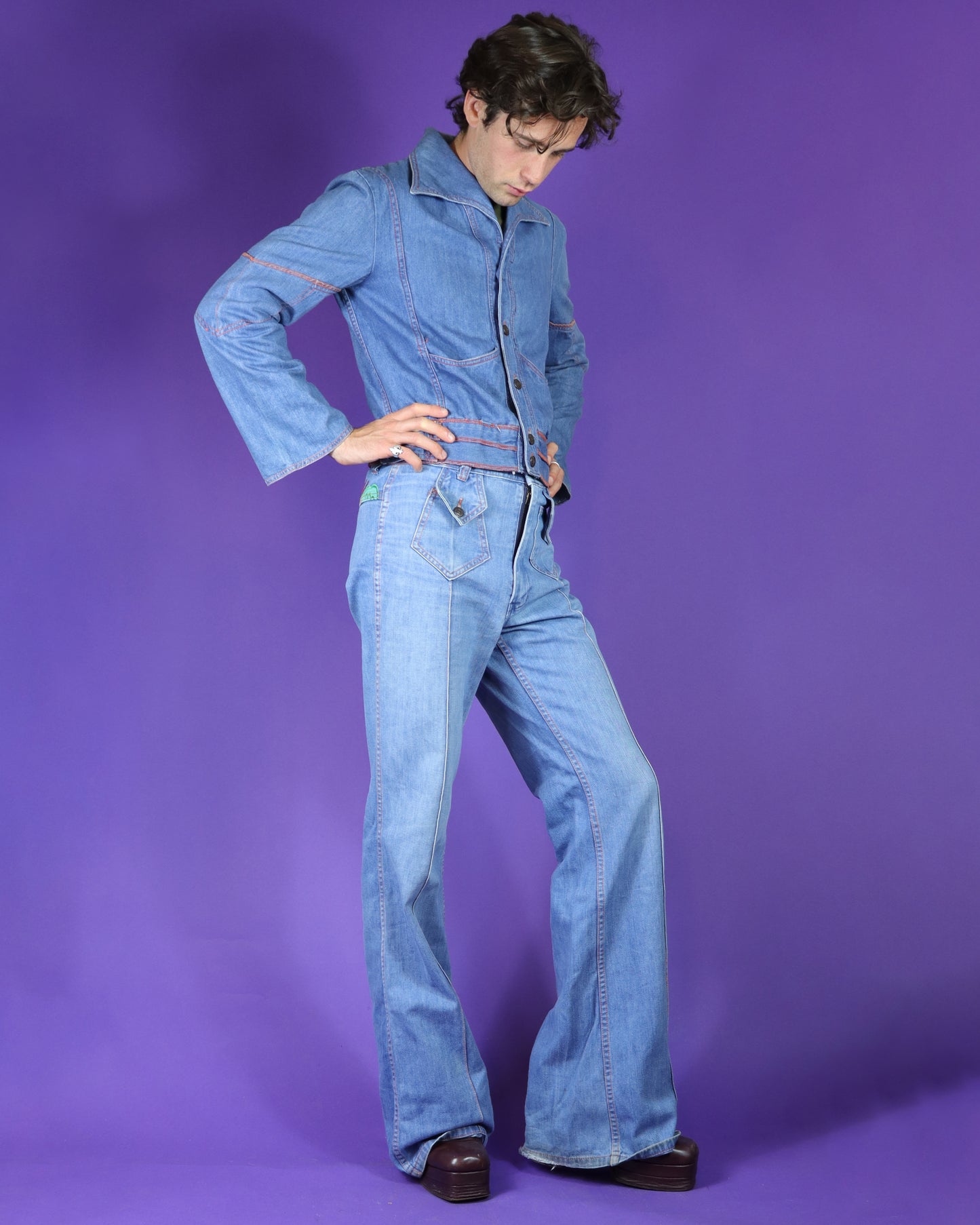 Vintage 1970s Faded Glory Appliqué Denim Suit