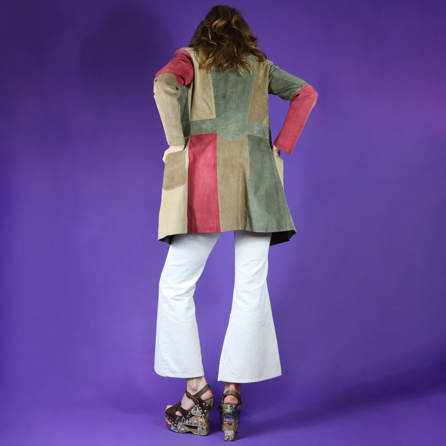 Vintage 1970s Colour Block Suede Jacket Coat