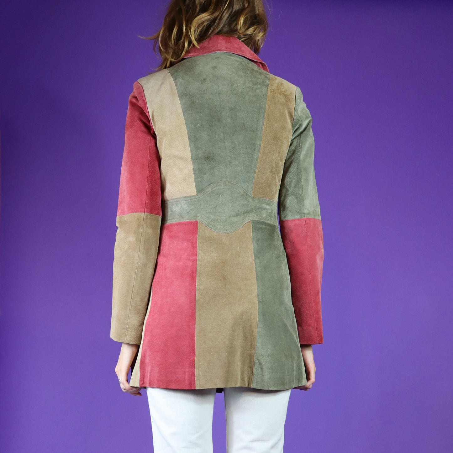 Vintage 1970s Colour Block Suede Jacket Coat