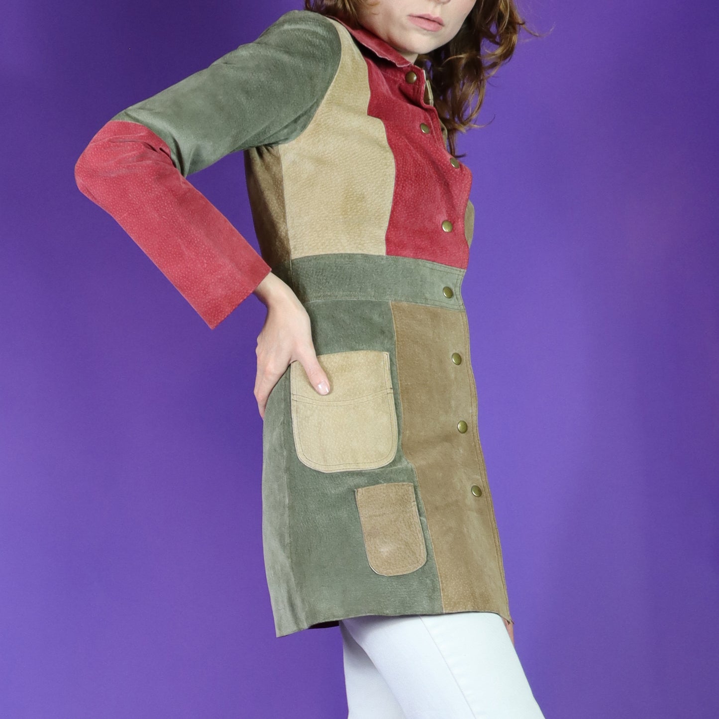 Vintage 1970s Colour Block Suede Jacket Coat