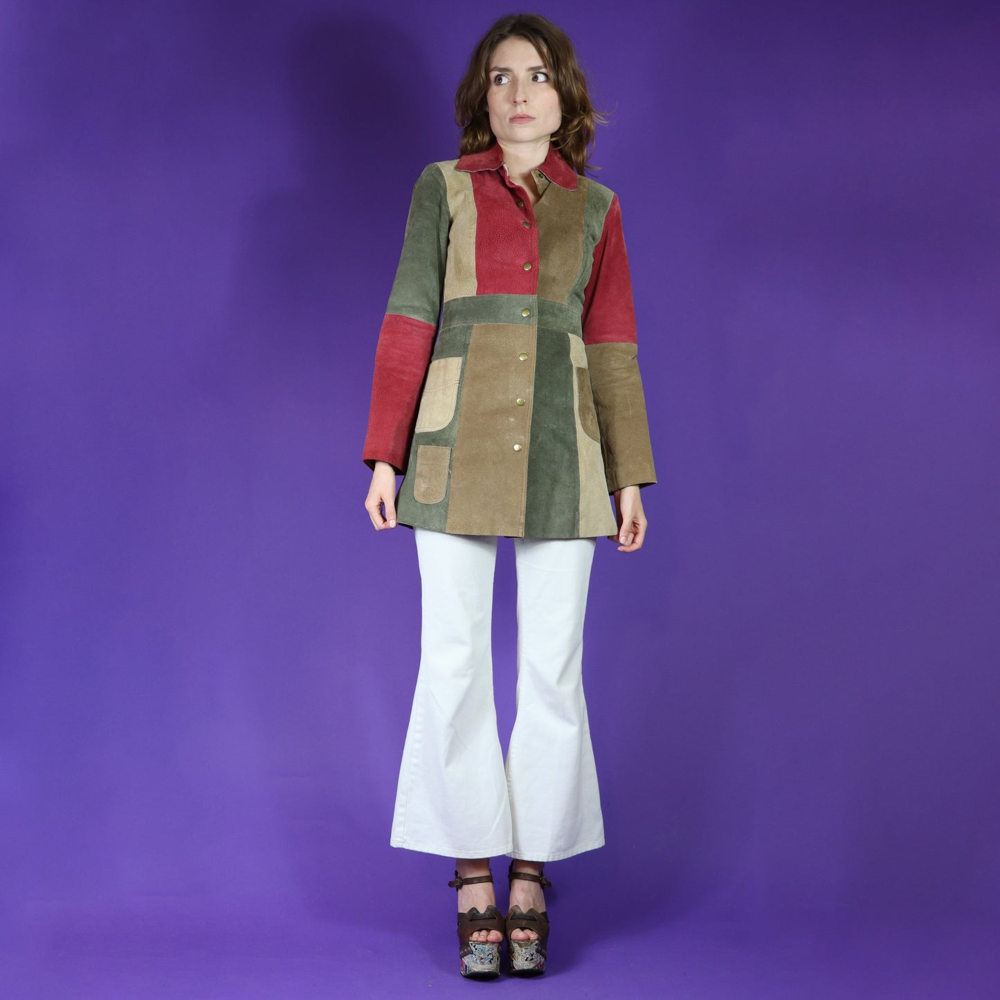 Vintage 1970s Colour Block Suede Jacket Coat