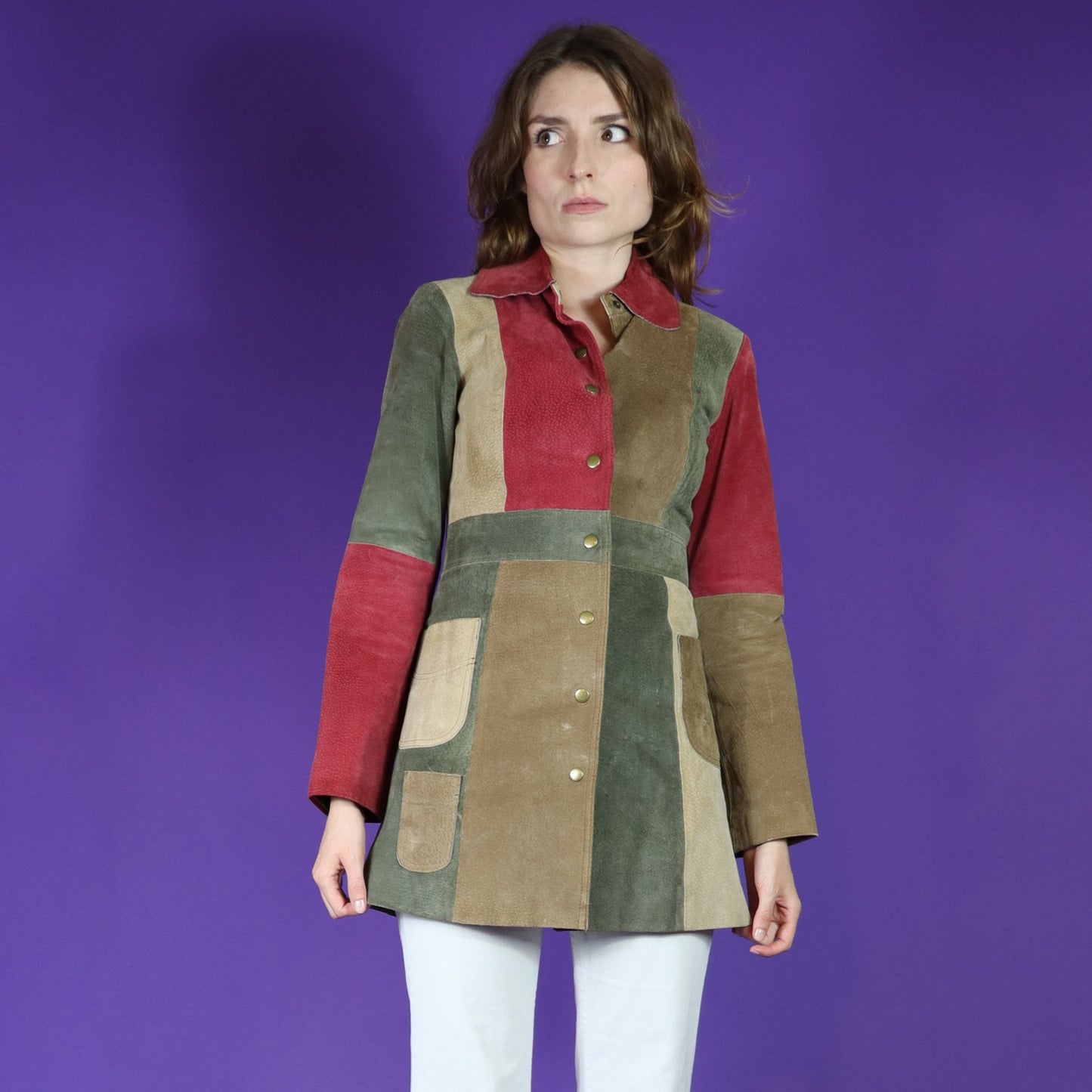 Vintage 1970s Colour Block Suede Jacket Coat