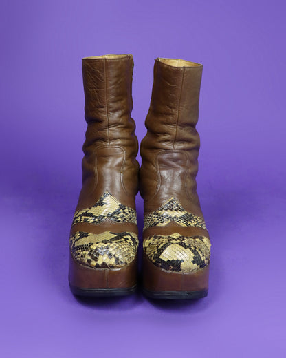Vintage 1970s Snakeskin Trim Platform Boots