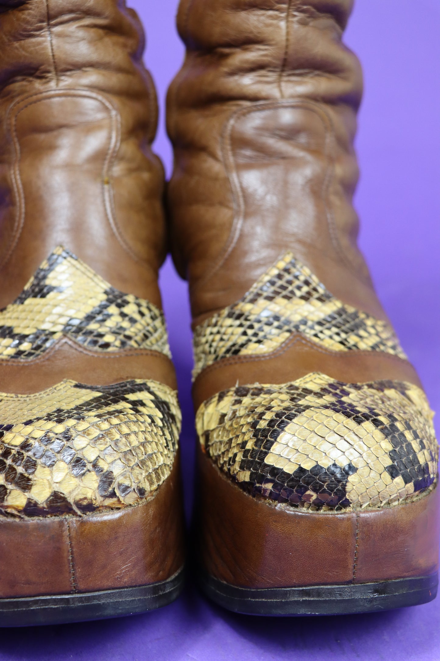 Vintage 1970s Snakeskin Trim Platform Boots