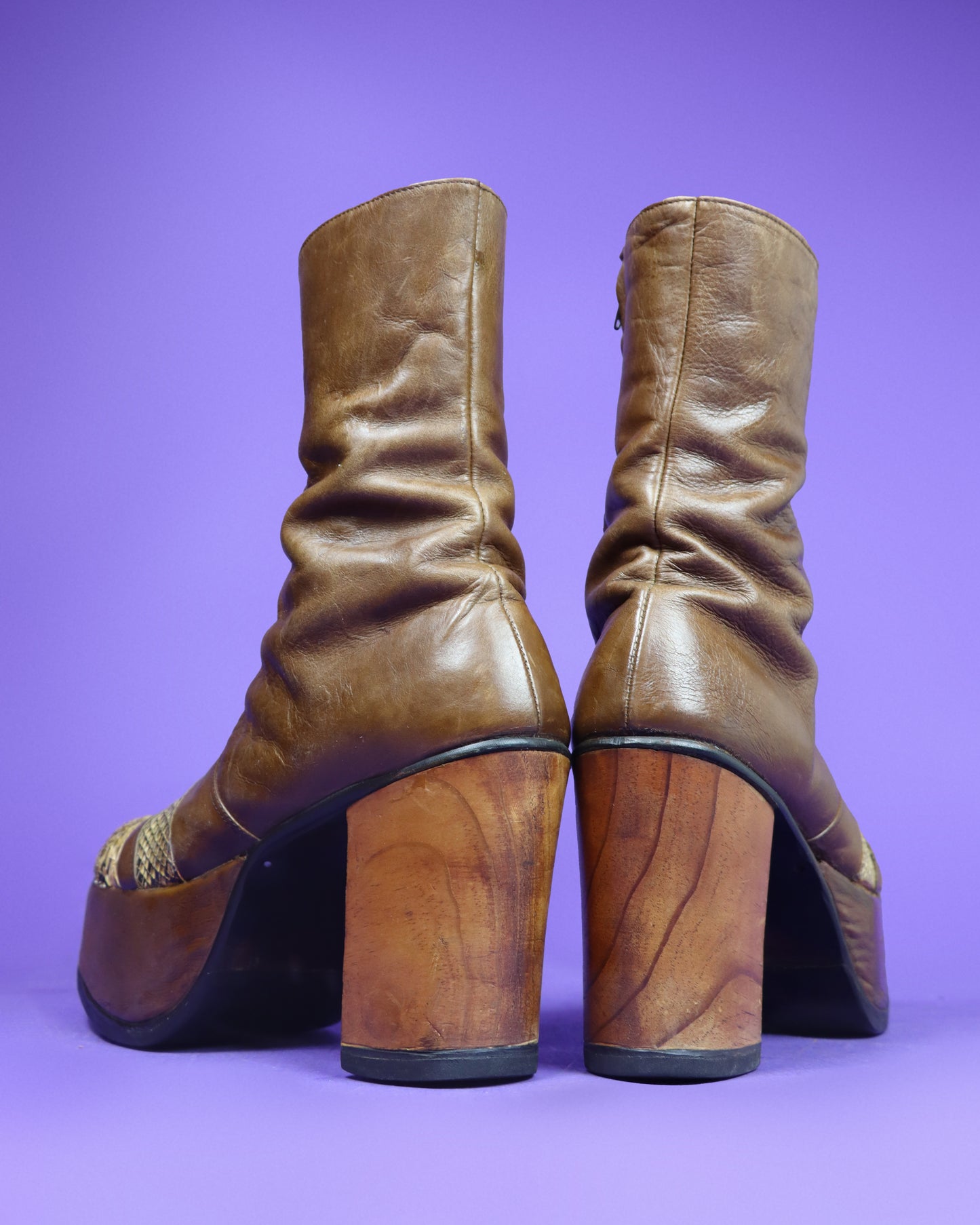 Vintage 1970s Snakeskin Trim Platform Boots