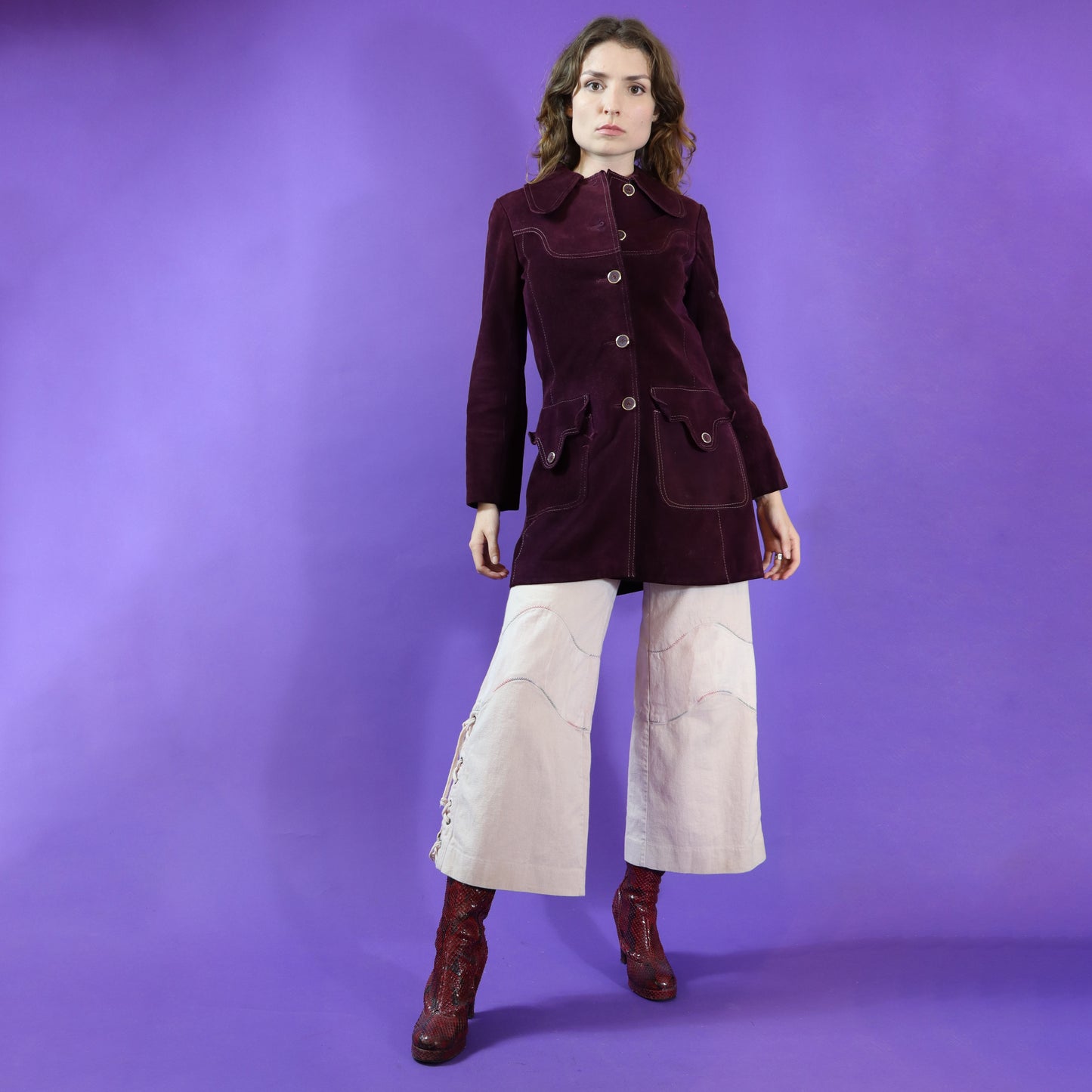 Vintage 1960s - 1970s Purple Suede Coat Jacket