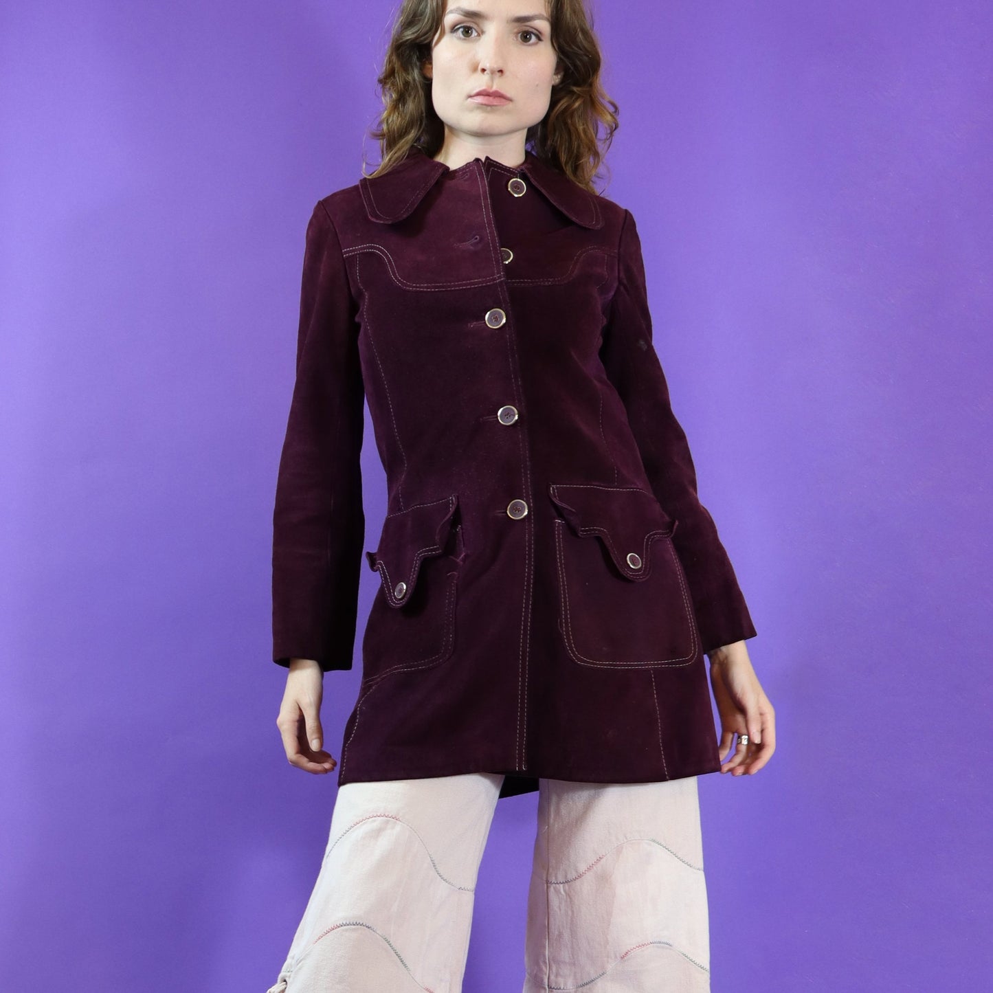 Vintage 1960s - 1970s Purple Suede Coat Jacket