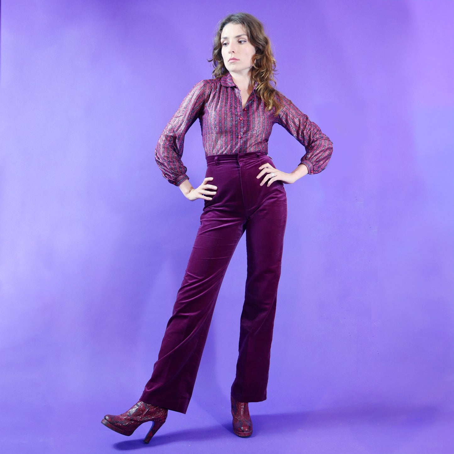 DEADSTOCK Vintage 1970s Electric Purple 5 Piece Velvet Suit