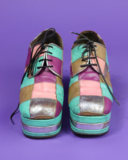 RARE Vintage 1970s Patchwork Platform Shoes Stacks