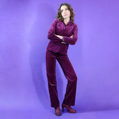 DEADSTOCK Vintage 1970s Electric Purple 5 Piece Velvet Suit