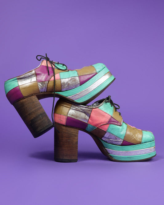 RARE Vintage 1970s Patchwork Platform Shoes Stacks