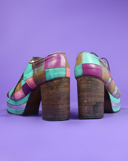 RARE Vintage 1970s Patchwork Platform Shoes Stacks