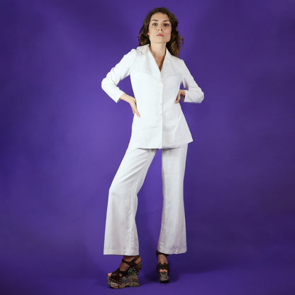 Vintage 1970s White Widespread Collar Pant Suit