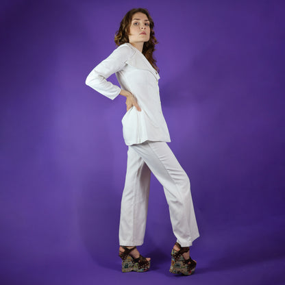 Vintage 1970s White Widespread Collar Pant Suit