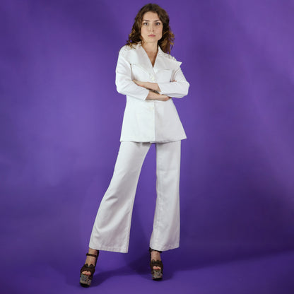 Vintage 1970s White Widespread Collar Pant Suit