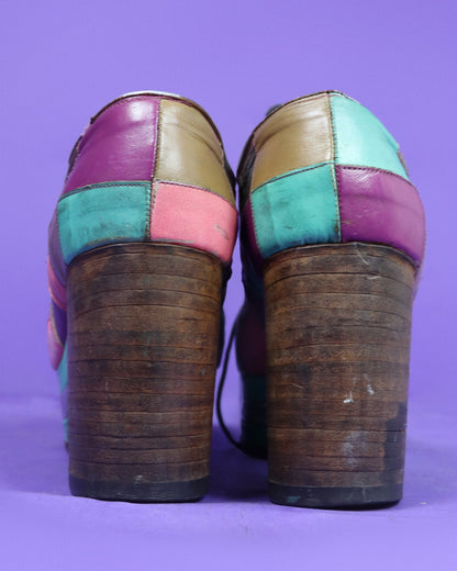 RARE Vintage 1970s Patchwork Platform Shoes Stacks
